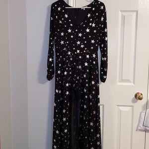 Black High-Low Romper with Silver Stars